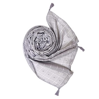 Box Checkered Designer Hijab With 4 Sided Fringe's Border - Grey